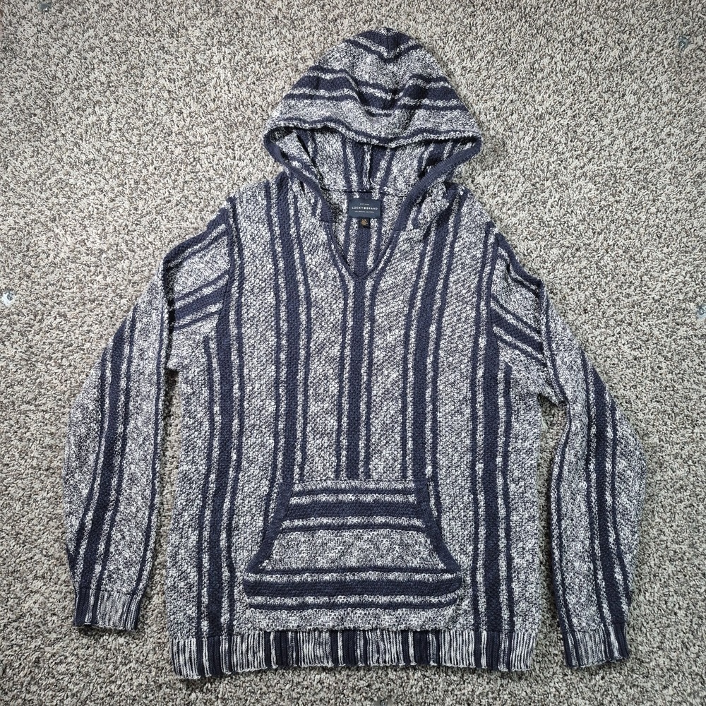 Lucky Brand Baja Hoodie Drug Rug Womens Size Large Blue/White Boho Hippie Surfer